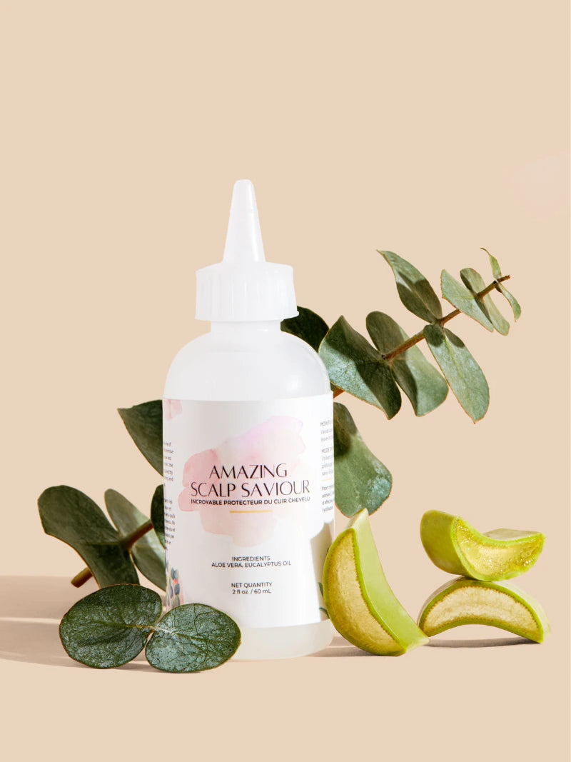 Amazing Scalp Saviour natural scalp treatment bottle with eucalyptus and aloe vera
