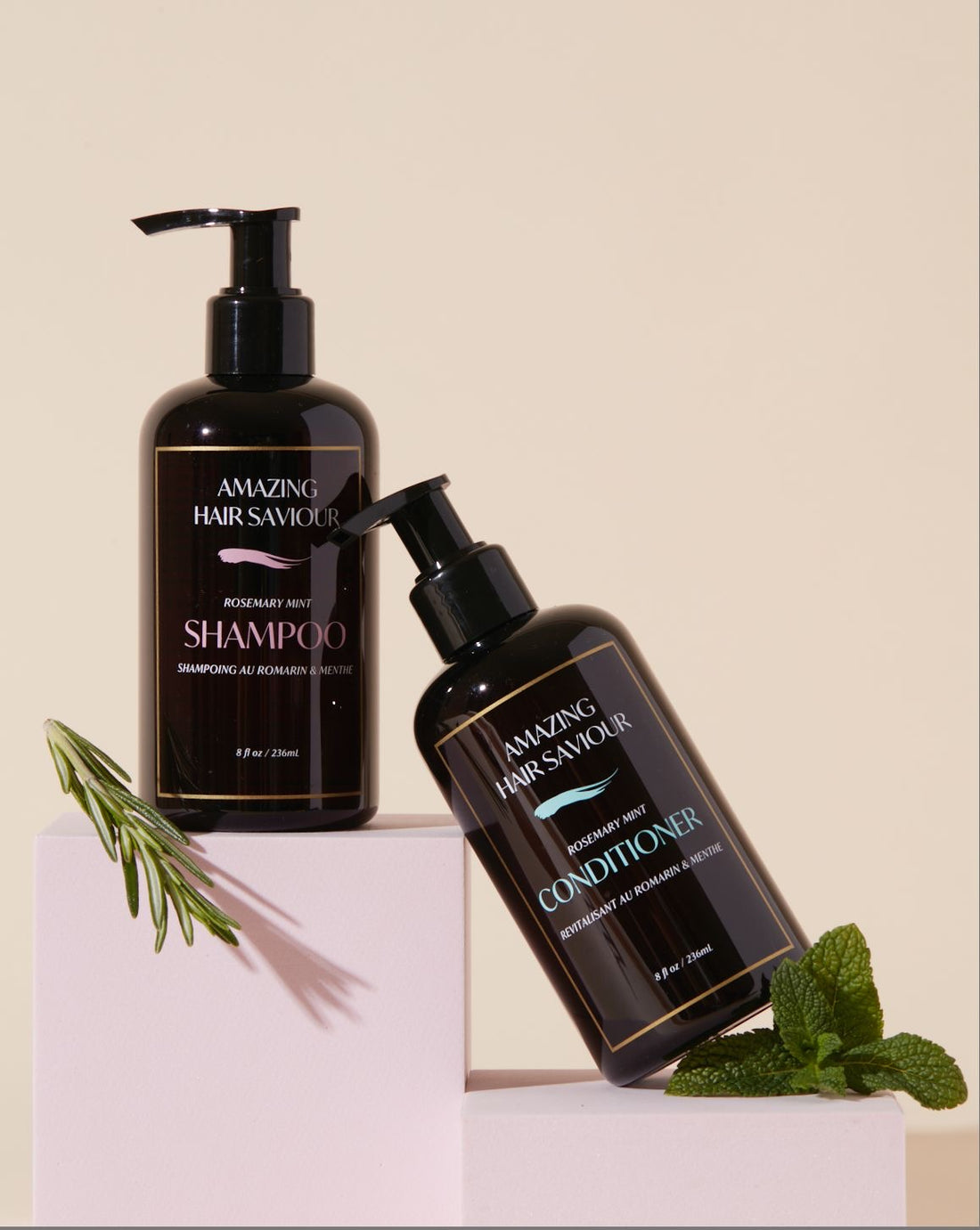 Rosemary Peppermint Liquid Shampoo and Conditioner Combo set natural, vegan, sulfate-free